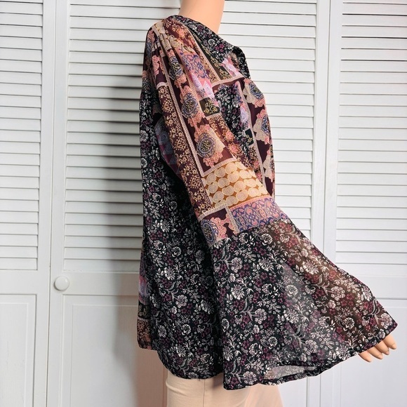 2/$50 MAURICES Pink Patchwork Button Front Bell Sleeve Blouse Size XXL - Picture 4 of 9